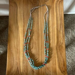 Native American Turquoise Coral and Shell Necklace Sterling Silver